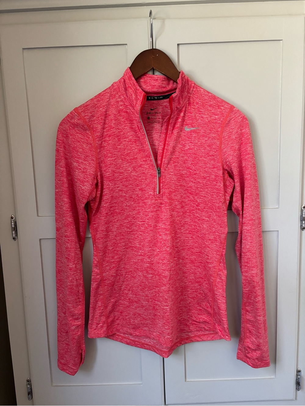 Nike Women's Heathered Hot Pink Quarter-Zip Long Sleeve Top